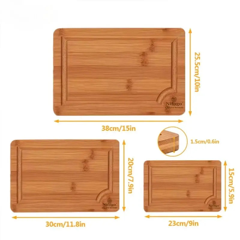 Bamboo Cutting Boards 5 Piece Set (S/M/L) with Juice Grooves & Non Slip Handles | 5-Piece | Bamboo | Serveware