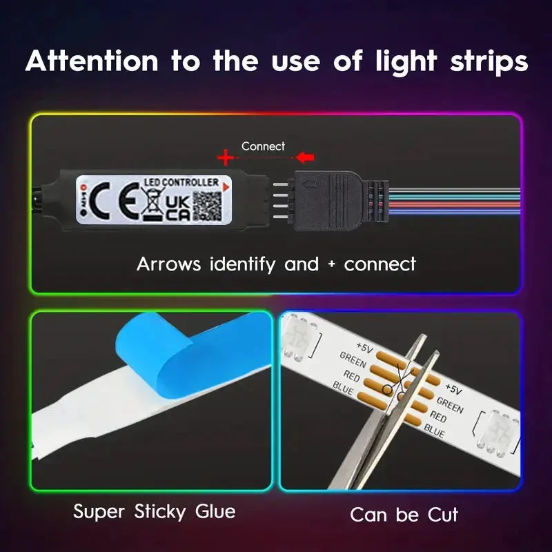 1-40m LED Strip Lights for Room Decoration, APP + 44-Key Remote Music Sync, 5V USB RGB Flexible Tape for TV Backlight from PriceLows™