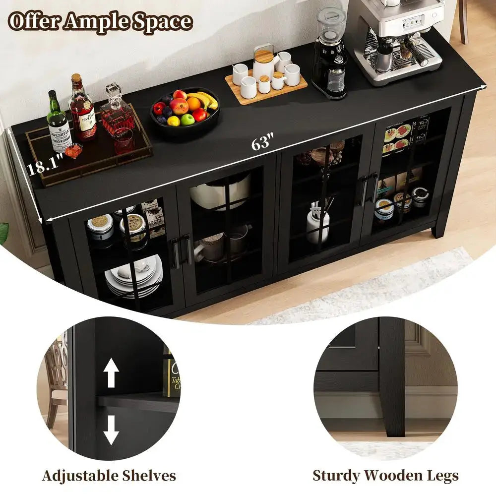Inch Sideboard Buffet Cabinet with 4 Glass Doors, Coffee Wine Bar Storage Cabinet, Modern Buffet Table with Storage for Dining from PriceLows™