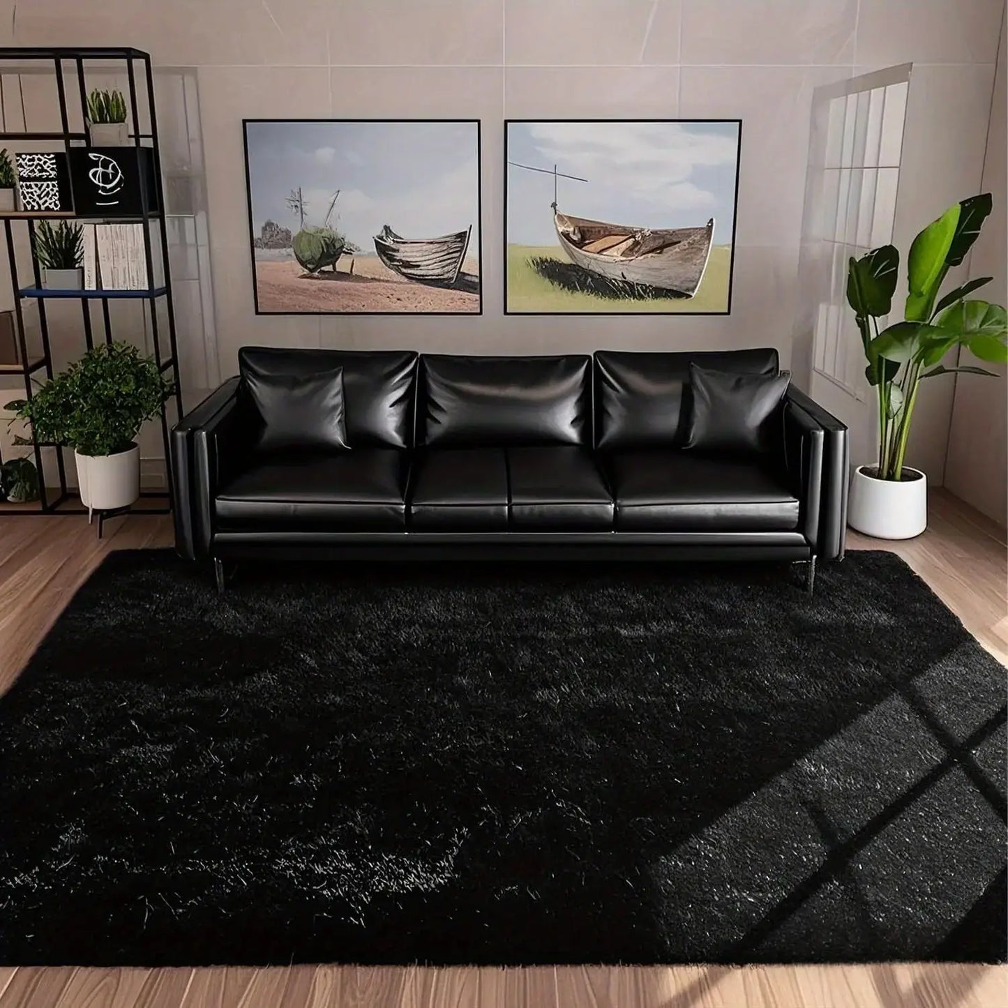 Large plush area rug, decorative rug for living room, super soft and fluffy plush rug for bedroom, home decor rug, black from PriceLows™
