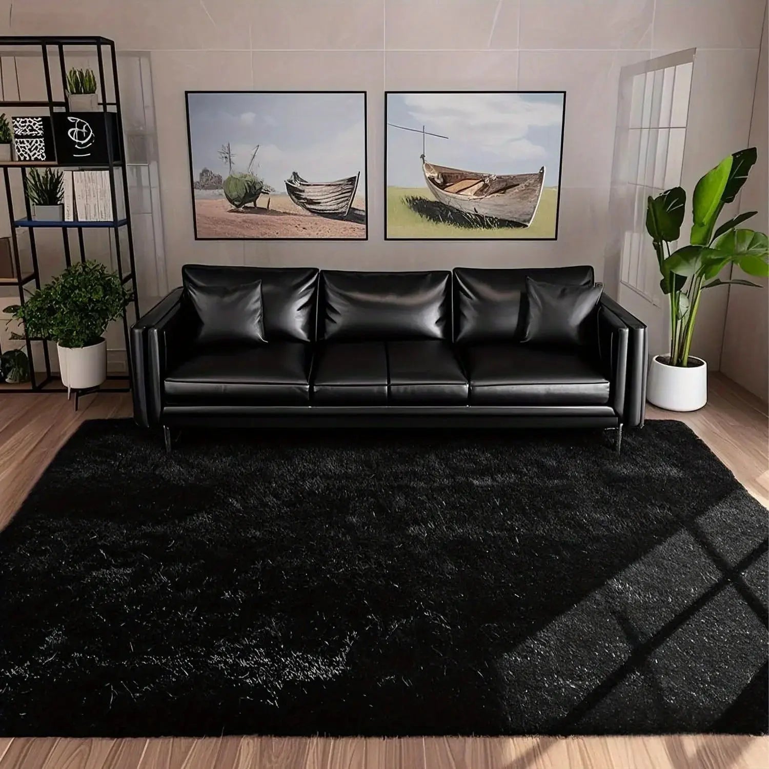 Large plush area rug, decorative rug for living room, super soft and fluffy plush rug for bedroom, home decor rug, black from PriceLows™