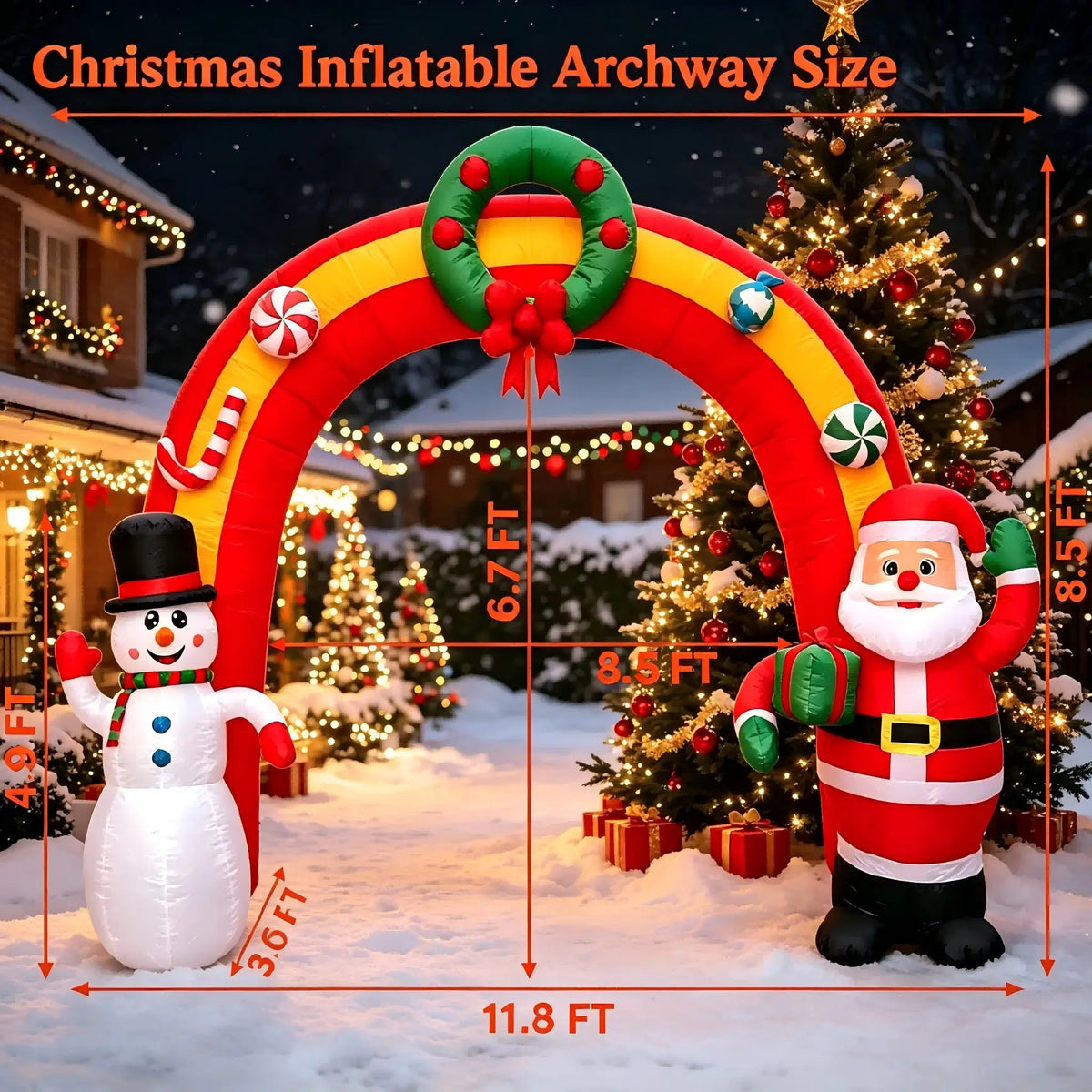 Christmas Inflatable Arch | 11.8 Ft Size | LED Lights | Santa And Snowman
