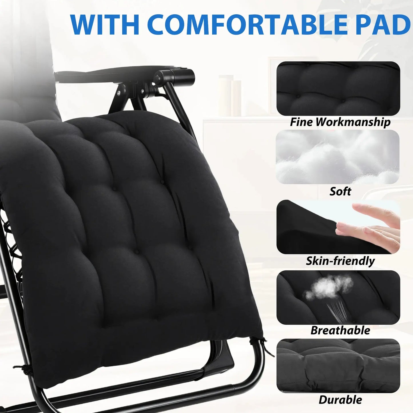 MCQ Zero Gravity Cushioned Lounge Chair Outdoor Folding Camping Padded with Cup Holder Cooler Bag Heavy Duty Chair for Garden from PriceLows™