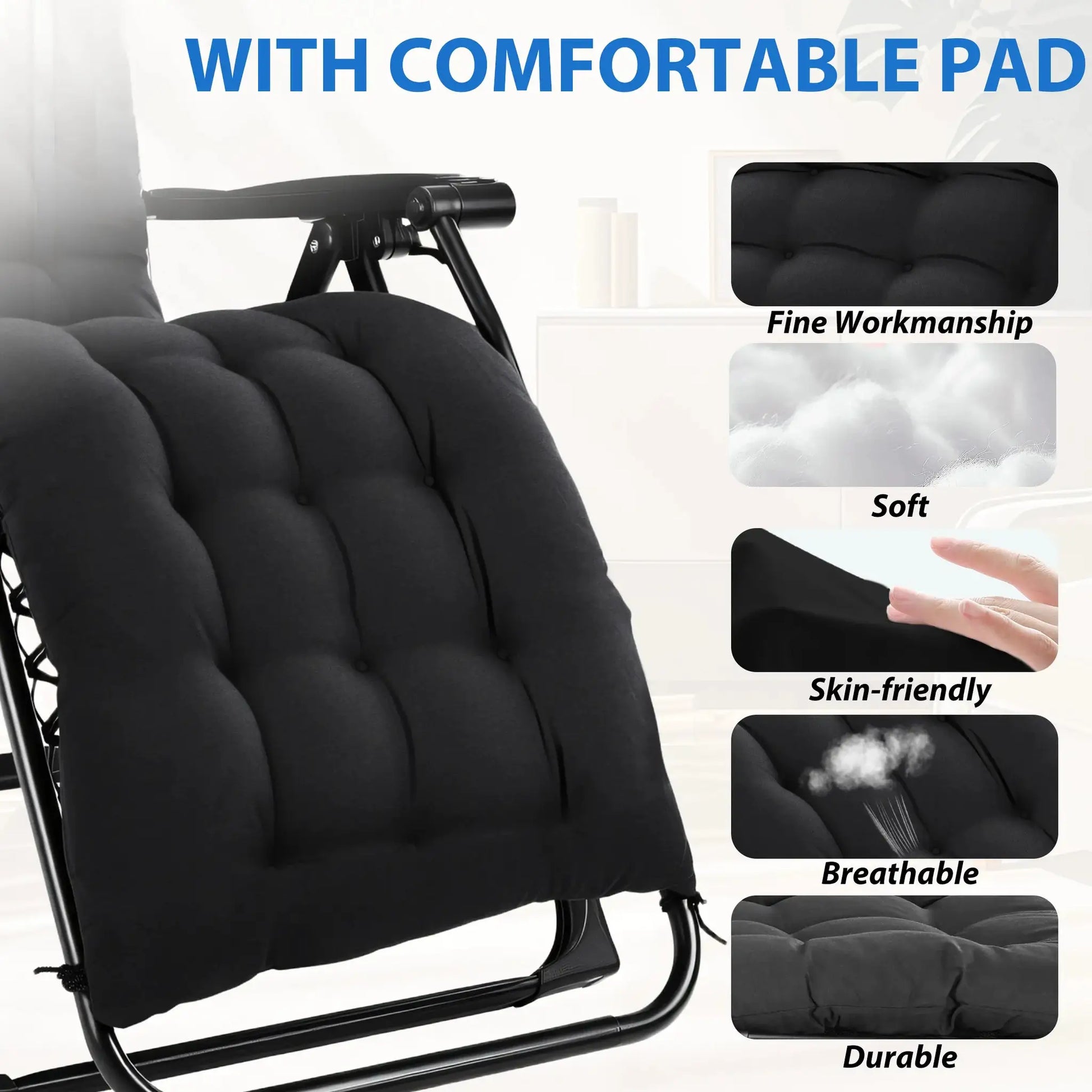 MCQ Zero Gravity Cushioned Lounge Chair Outdoor Folding Camping Padded with Cup Holder Cooler Bag Heavy Duty Chair for Garden from PriceLows™