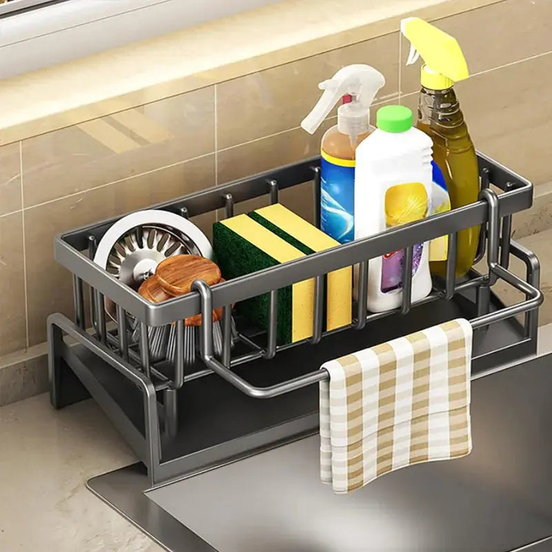 Kitchen Sink Organizer Carbon Steel with Tilted Water Tray Storage Rack for Sponge Brush 23×9×10cm from PriceLows™