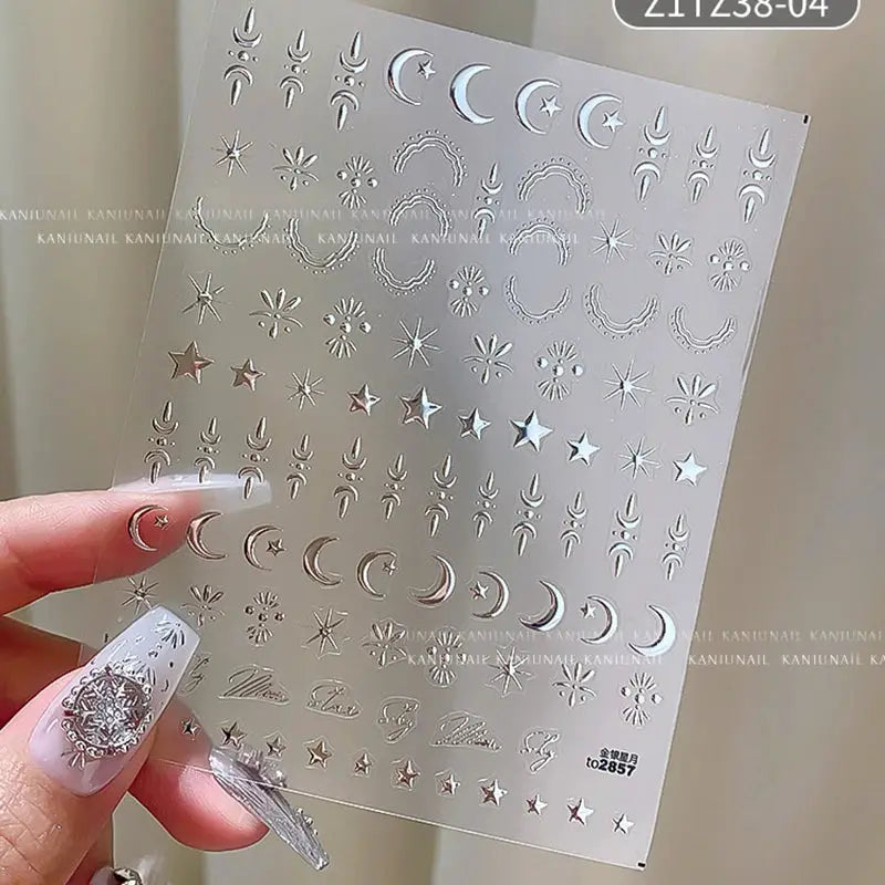 3D Bronzing Gold Moon Star Nail Art Stickers Retro Bohemia Sun Moon Star Nails Designs Self-Adhesive 3D Luxury Nail Decorations from PriceLows™