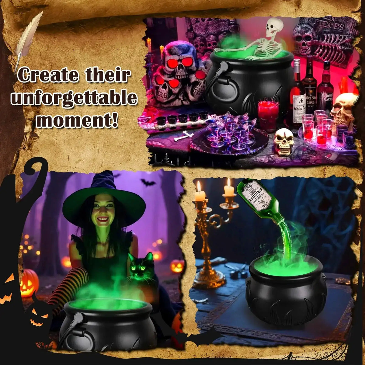 Halloween Cauldron Decor | LED Glow | Fog Mist | Plastic Construction