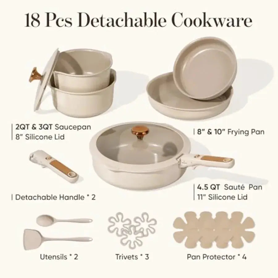 18Pcs Ceramic Cookware Set with Detachable Handle, Pots and Pans Set Non Stick, Non Toxic Cookware Set Removable Handles, Induc from PriceLows™