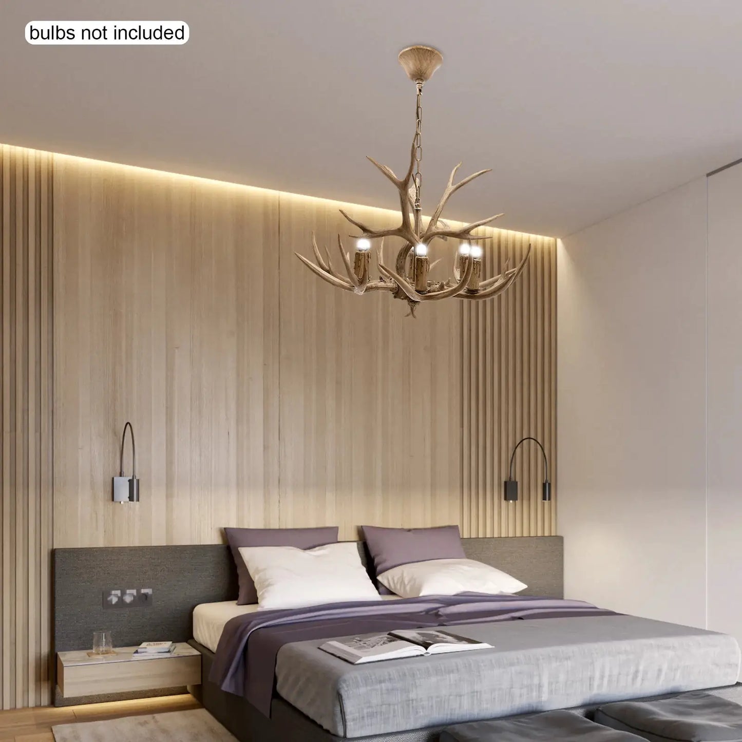 6-Light Antler Chandelier, Rustic Resin and Iron Ceiling Light with 3.28FT Chain, for Living Room Bedroom, E12 Bulb Base (Brown) from PriceLows™
