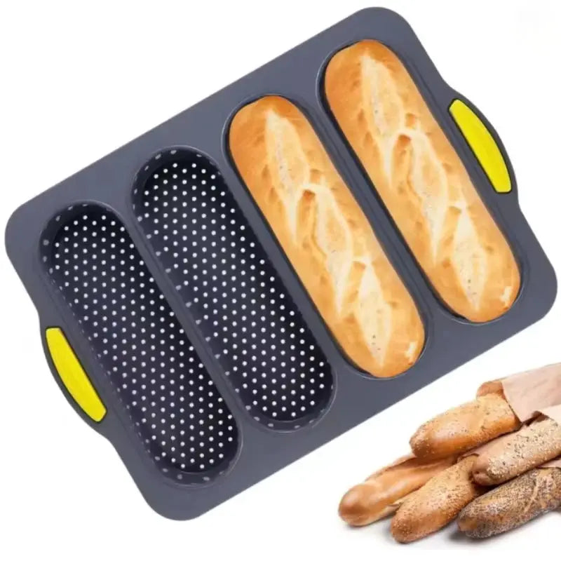 Silicone Bread Pan | 4 Grid Baguette Mold | Non Stick | Light Gray