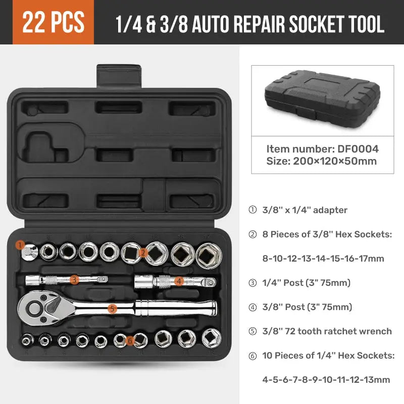 64PC 3/8" Socket & Bit Set Professional 72T Ratchet Wrench Kit Cr-V Steel Socket Extension Bar Tool Kit for Auto & Home Repair from PriceLows™