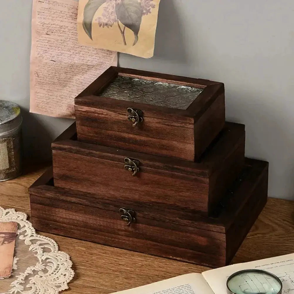 Retro Wooden Storage Box Plain Wood With Lid Multifunction Hinged Boxes Gift Packing Jewelry Case Box Home Sundries Storage Box/ from PriceLows™