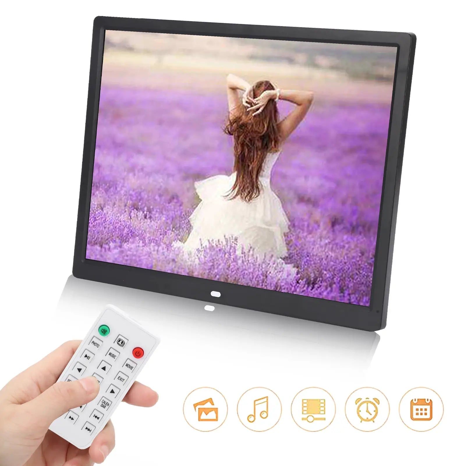 Protable 15in HD Digital Photo Display Frame Remote Controller 1024x768 Resolution Clear Display Support MP3/MP4/Image Playback from PriceLows™