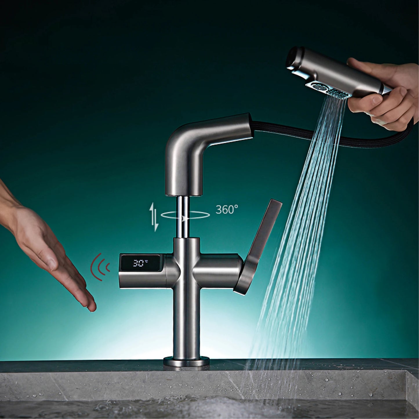 Kitchen Faucet | Digital Display | Gun Gray Brass | Two Function