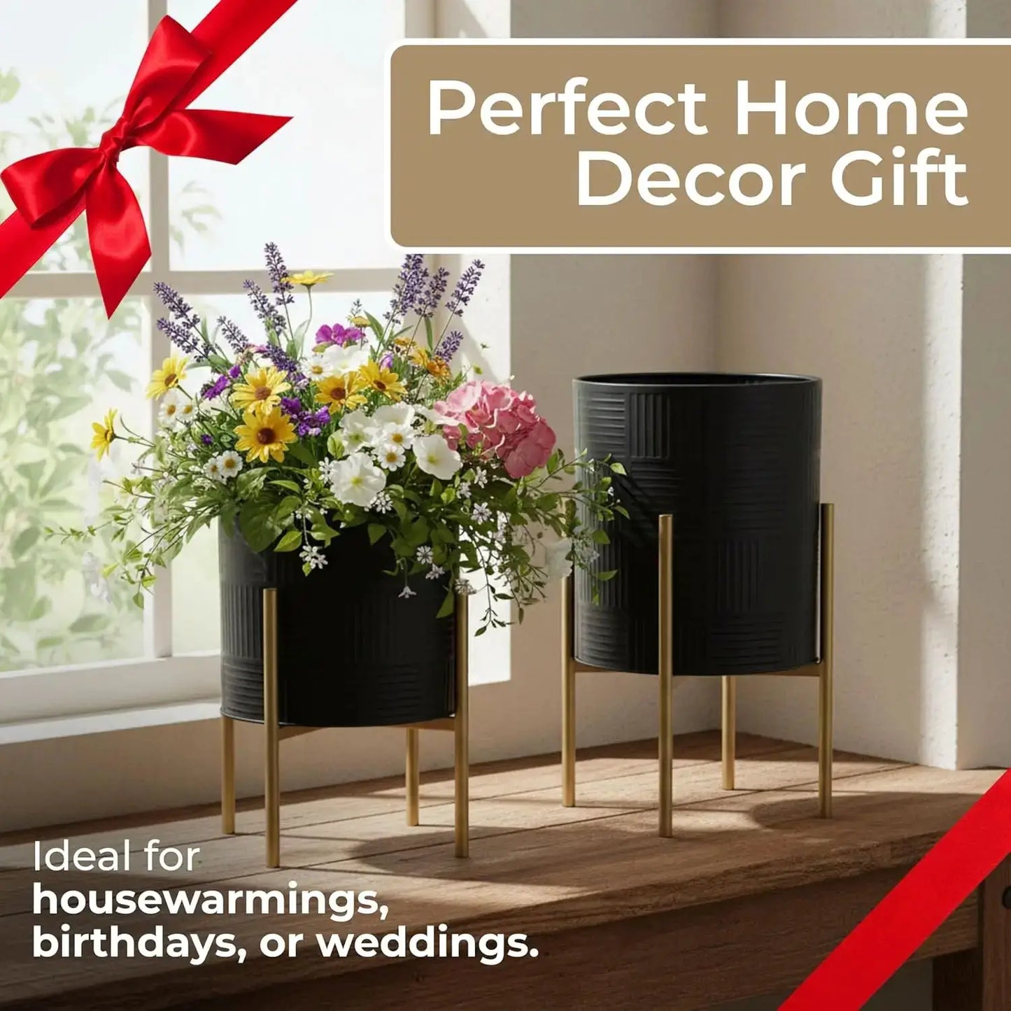 Decorative Flower Pots with Metal Stand for Home Decor - Modern Planters for Hallway, Entryway, and Living Room Decor - from PriceLows™