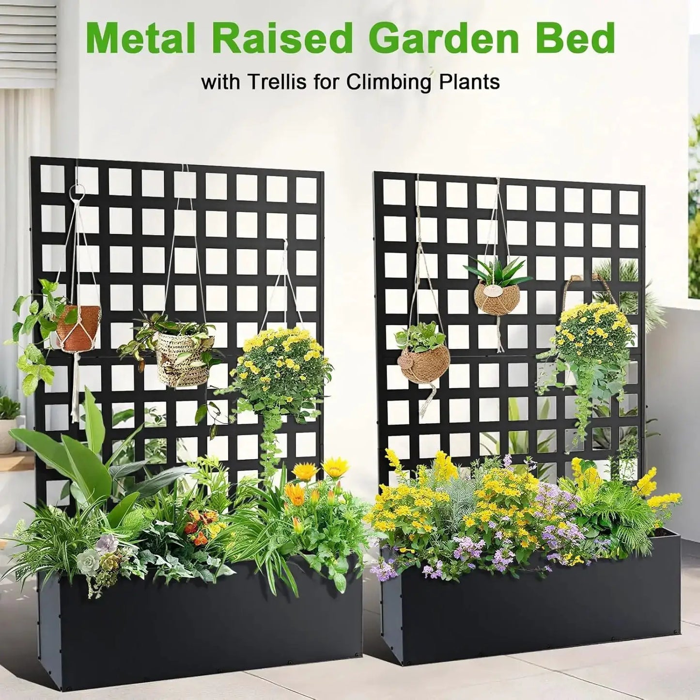 Metal Raised Garden Bed with Trellis, Privacy Planter with Privacy Screen & Drainage Holes, Outdoor Planter Box Standing from PriceLows™