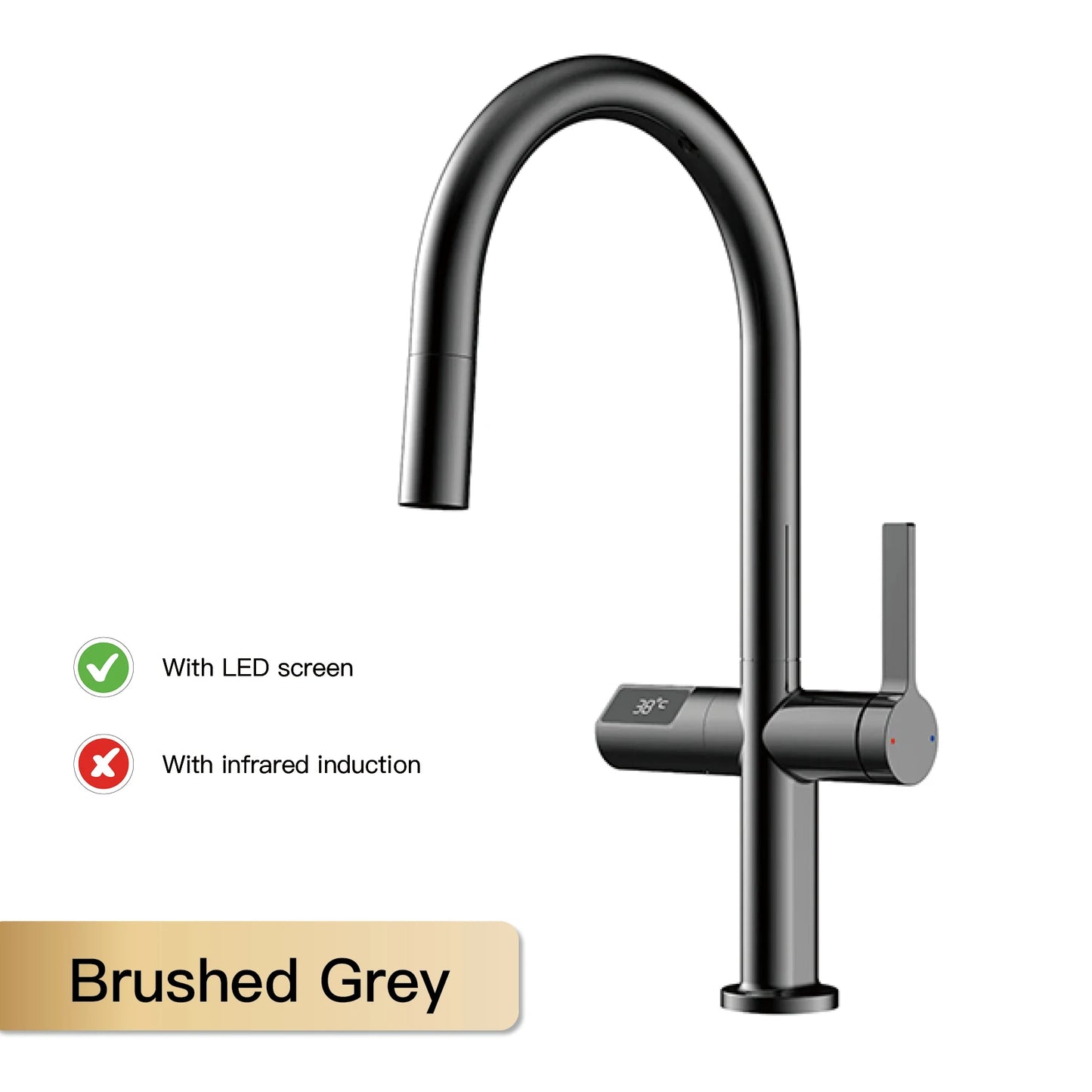 Kitchen Faucet | Digital Display | Gun Gray Brass | Two Function