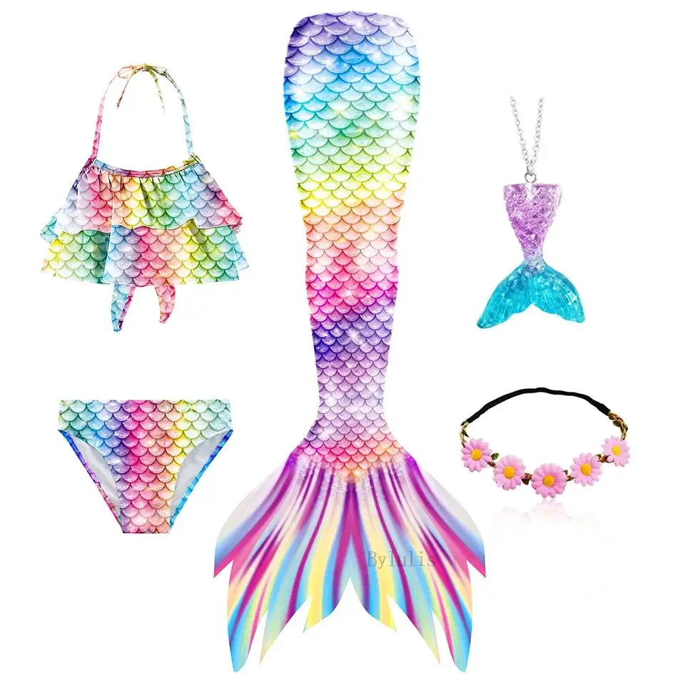 New The Little Mermaid Tails Ariel Memaid Swimsuit Bikini Bathing Suit Halloween Costume Girls Can Add Monofin for Pool Swim from PriceLows™
