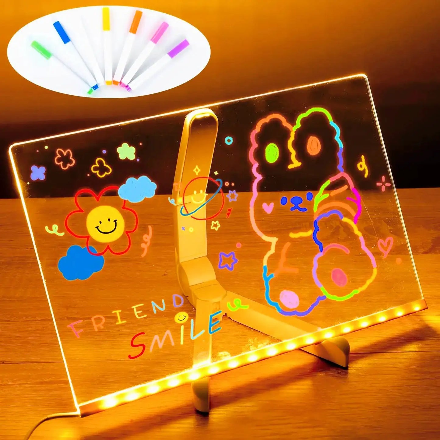 DIY LED Note Board With Night Light Colorful 7 Pens Acrylic Message Board Children‘s Drawing Board For Kids Birthday Gift from PriceLows™