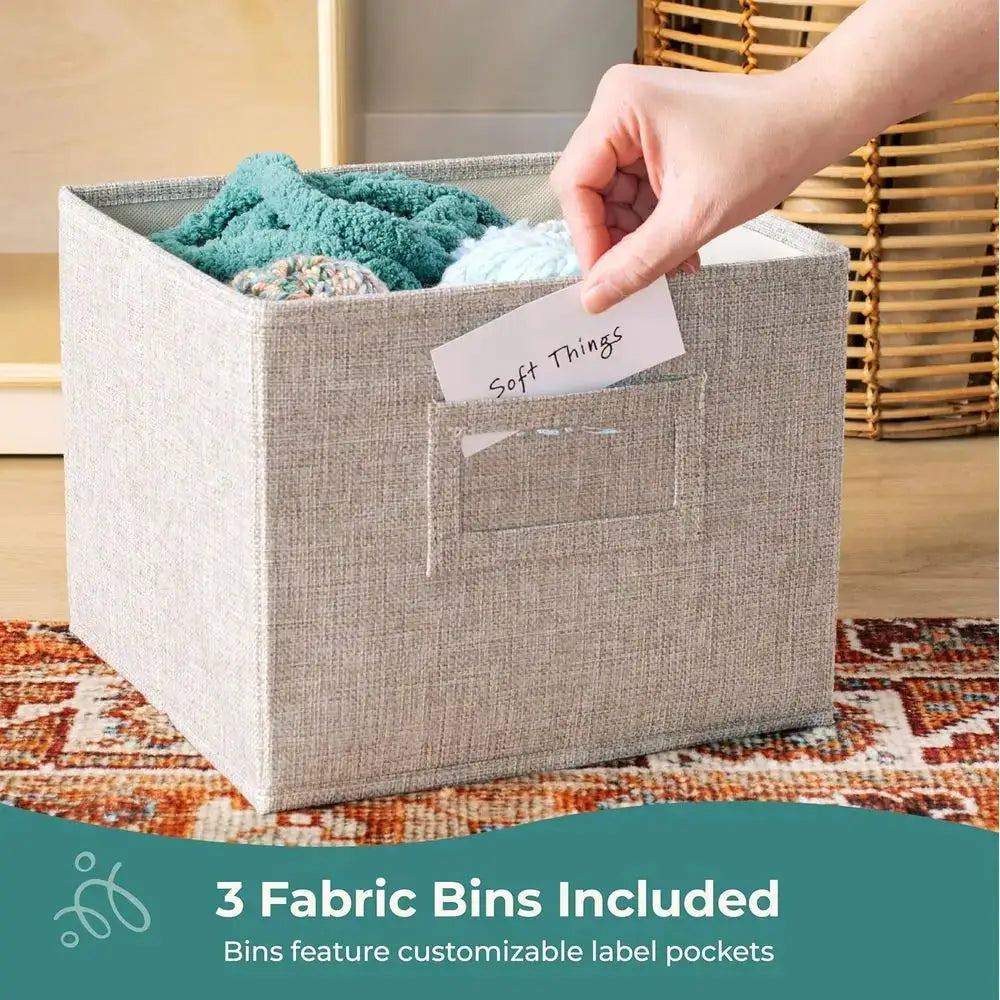 Open Shelving Storage with 3 Fabric Bins: Wooden Kids Bookcase and Toy Organizer for Homeschool and Classroom Use from PriceLows™