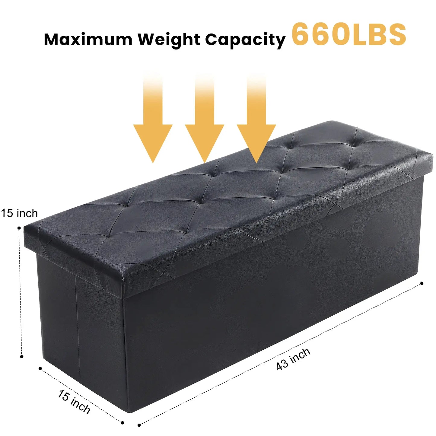 JHK 43 Inches Leather Folding Ottoman Storage Footstool Toy Box Bedroom Bench Load 660 lbs Foot Rest Stool For Living Room from PriceLows™