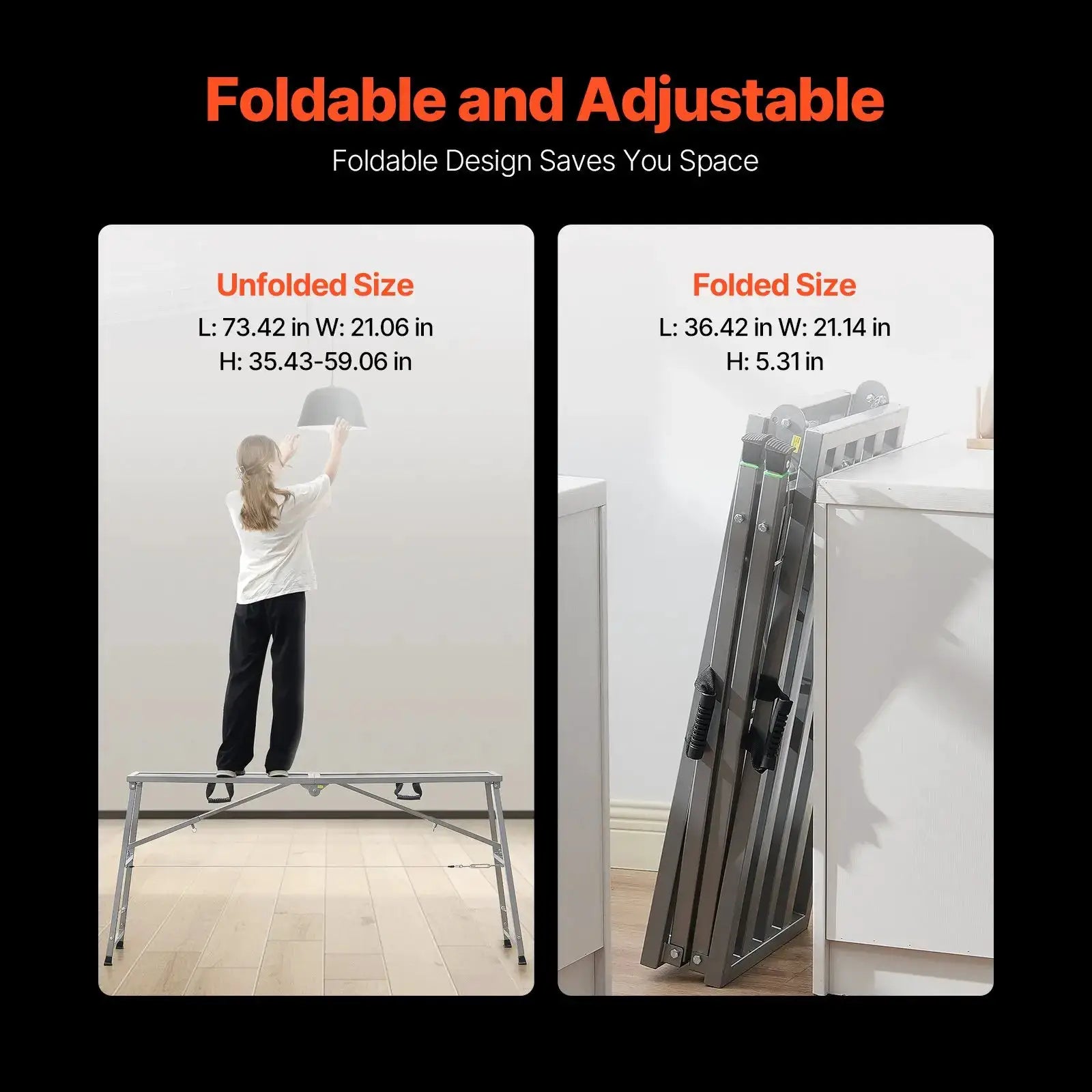 Work Platform, 4 Gear Adjustable Height, Folding Alloy Steel Step Ladder, Portable Scaffolding Platform, 880 Lb Load Capacity, from PriceLows™