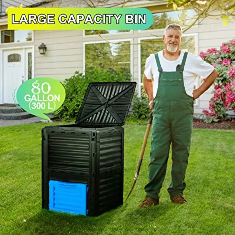 Garden Compost Bin 80 Gallon 300L Large, Outdoor Composter from PP Material, Composting Box Easy Assembly Many Vents, Fast Crea from PriceLows™