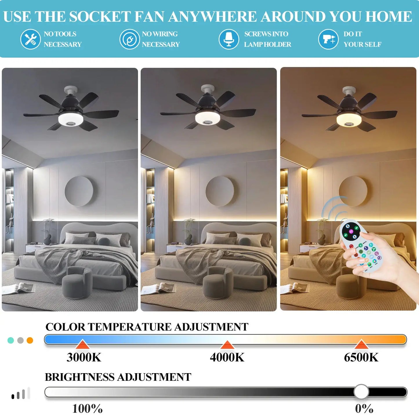 Ceiling Fan | E27 Base | RGB LED Light Bluetooth Speaker
