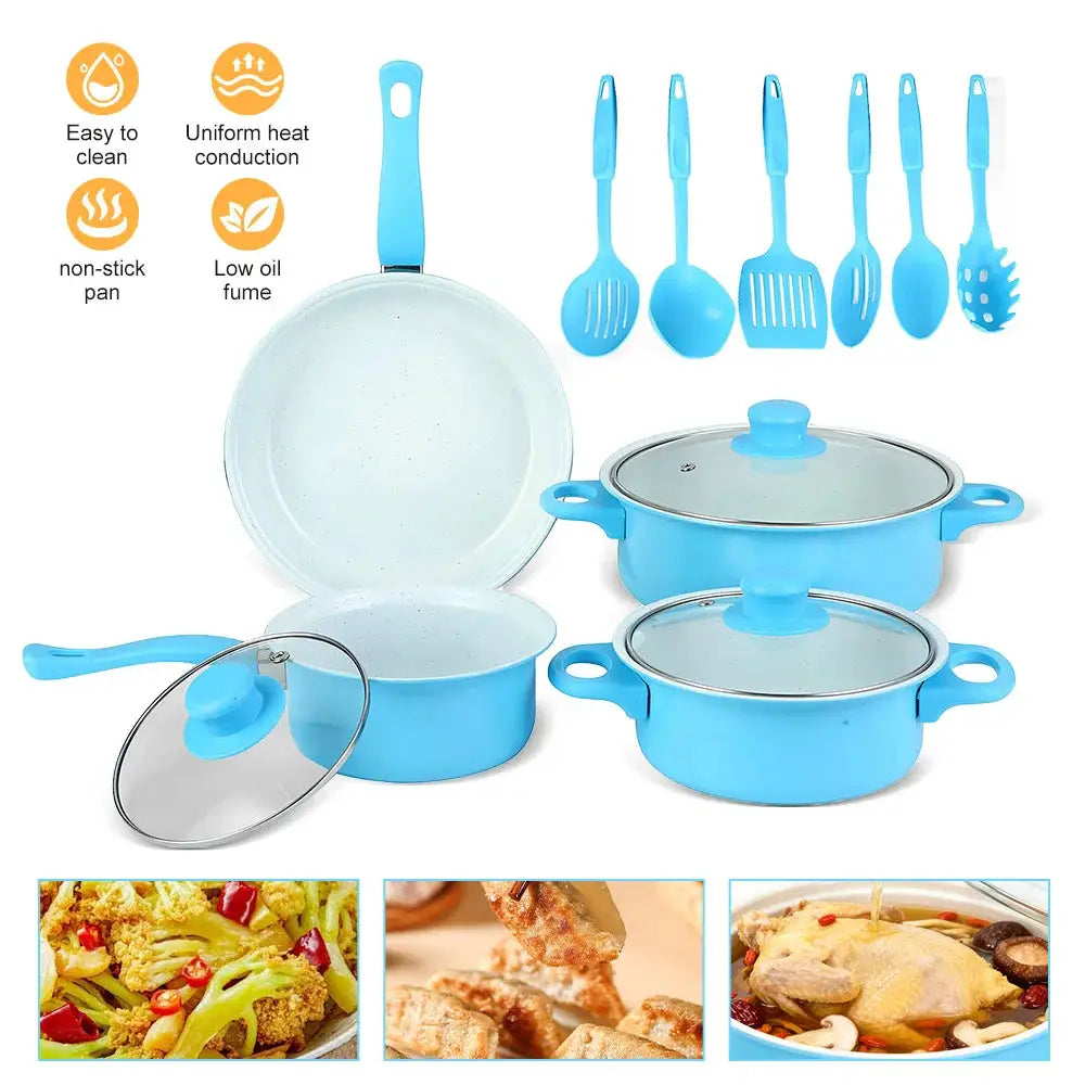 12-Piece Non-Stick Cookware Set Milk Pot Maifan Stone Frying Pan with Lid Pan Kitchen Cooking Set for frying, boiling, sauteing from PriceLows™