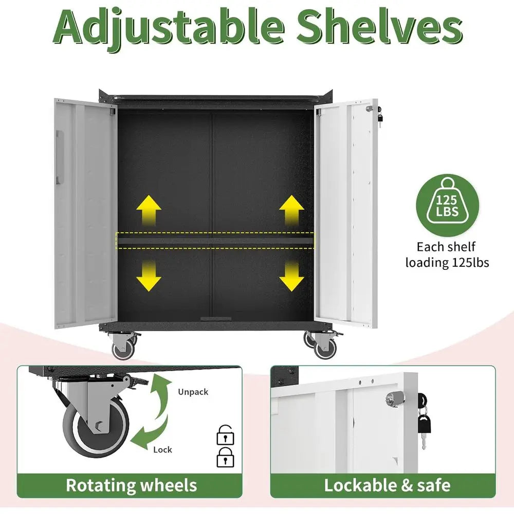 Garage Tool Storage Cabinet,Mobile Heavy Duty Metal Tool Chests & Cabiwith Lockable Do,Black & Gray Rolling Tool Cabiwith Wheels from PriceLows™