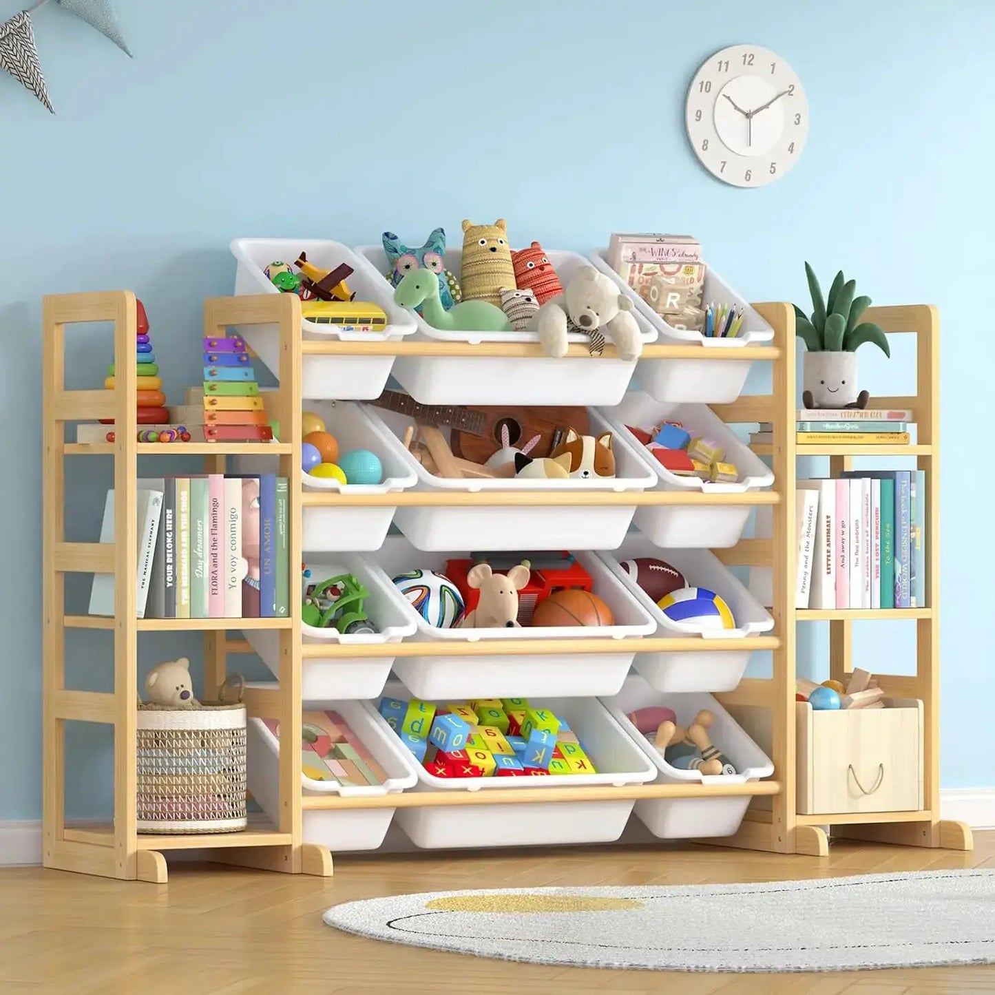 Large Toy Storage Organizer with 12 Bins & 6 Shelves, Bookshelf Combo for Kids, Playroom, Bedroom, Nursery from PriceLows™