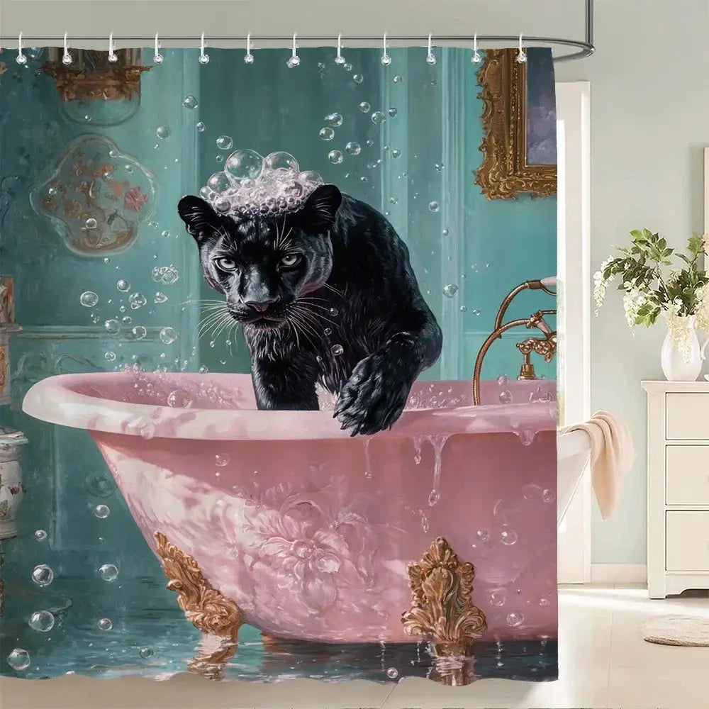 Nordic style Flowers Leaves Animals Shower Curtain Cat and Dog Printed Bathroom Bath Curtain Home Decoration Curtain With Hooks from PriceLows™