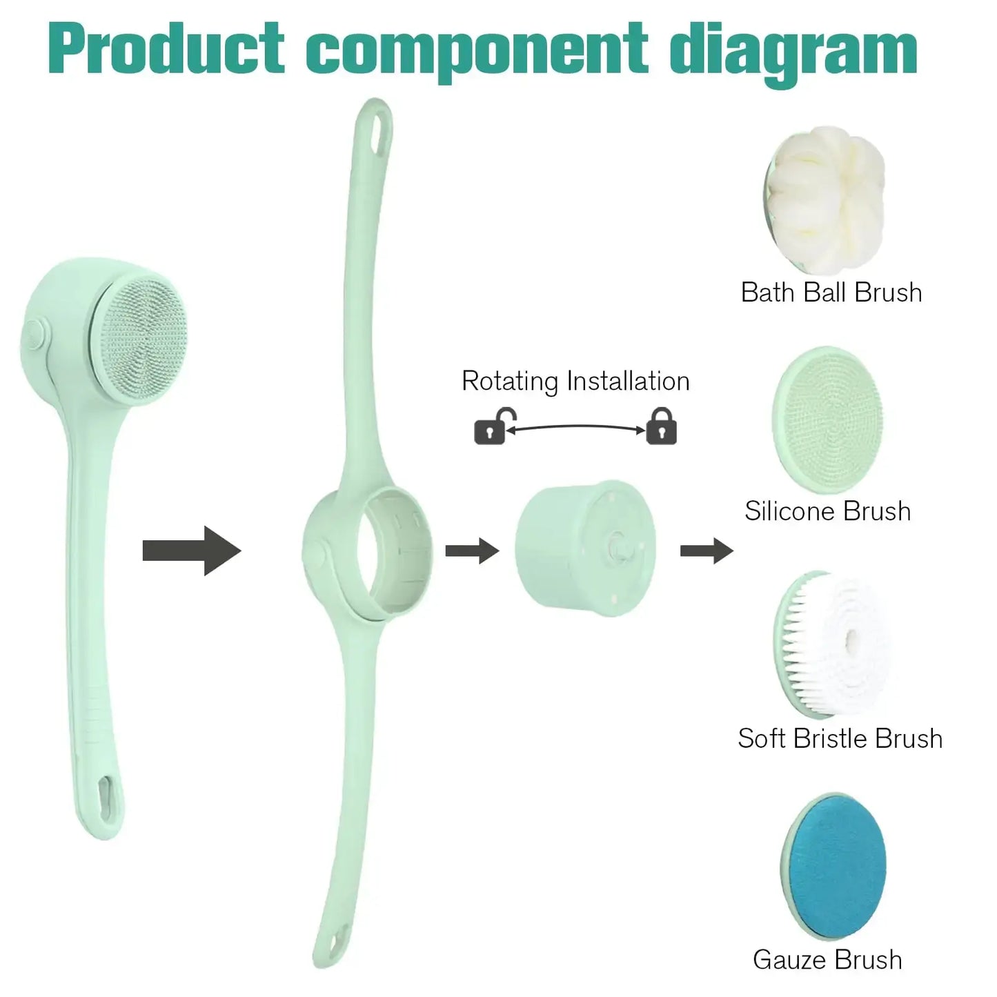 Electric Back Scrubber | 4 Heads | Long Handle | One Size