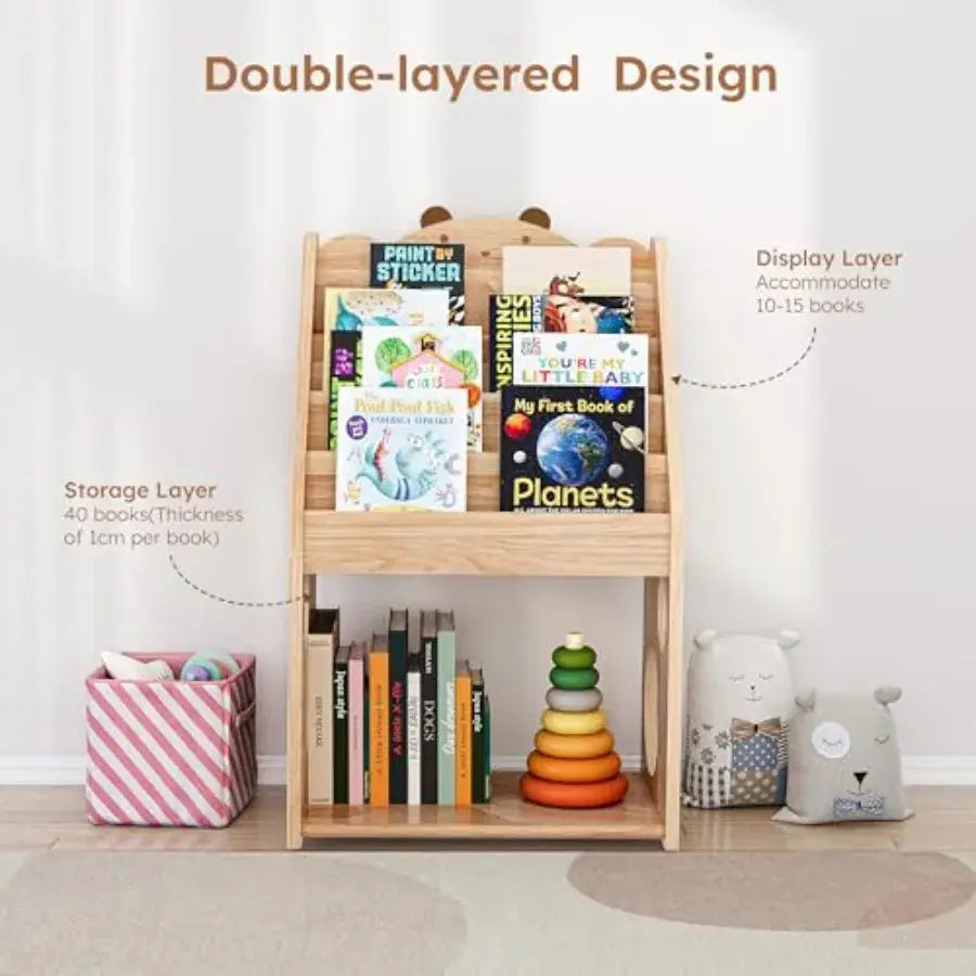 5 Tier Montessori Bookshelf with Toy Storage Large Toddler Bookshelf with Chalkboard Baby Bookcase Book Display Shelve for Bedr from PriceLows™