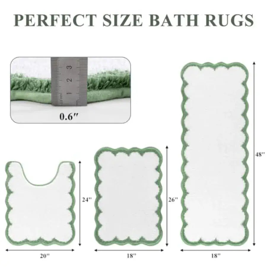 Bathroom Rugs Set 3 Pcs, Scalloped Non Slip Washable Bath Mat with U-Shaped Toilet Rug, Extra Absorbent Quick Dry Soft Plush Sh from PriceLows™