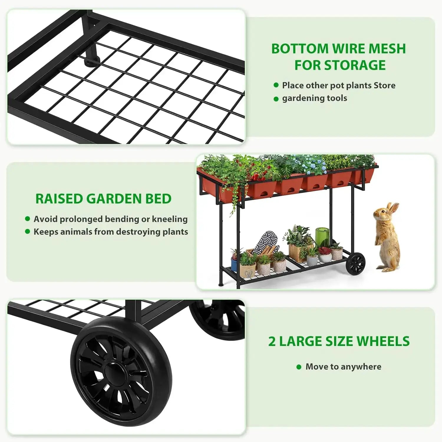 Elevated Raised Garden Bed Outdoor with Legs 43x17x29 in Plastic Standing Planter Box with Storage Shelf and Wheels Vege from PriceLows™