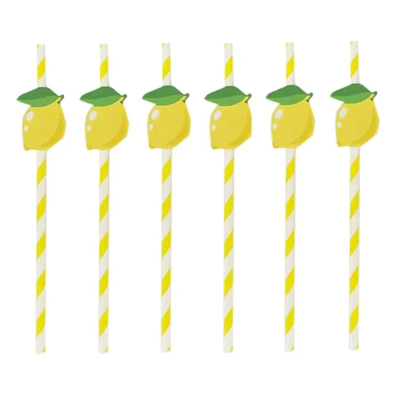 Disposable Paper Straws | Summer Lemon Print | 20 Piece Set