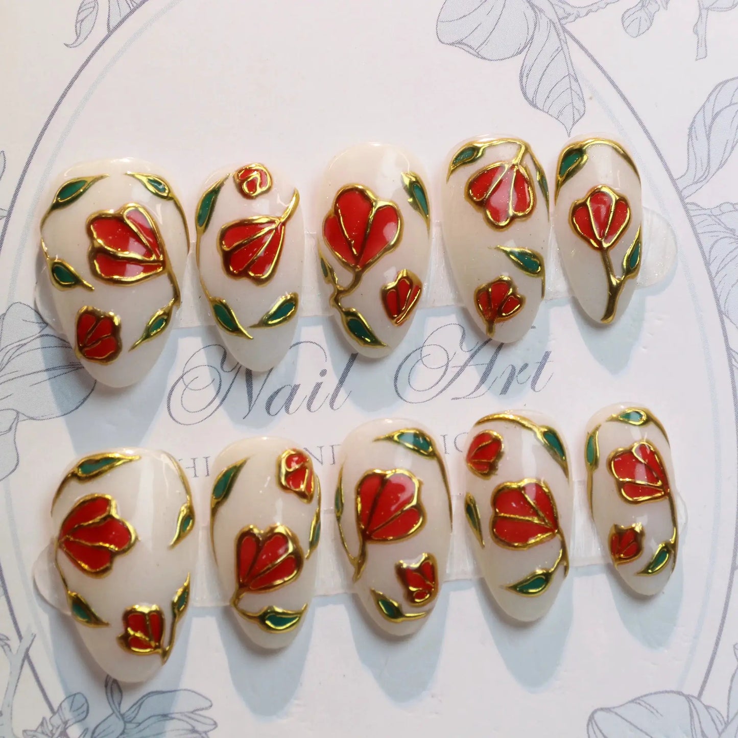 Press On Nails | Handmade Acrylic | Floral Design | 10 Piece Set