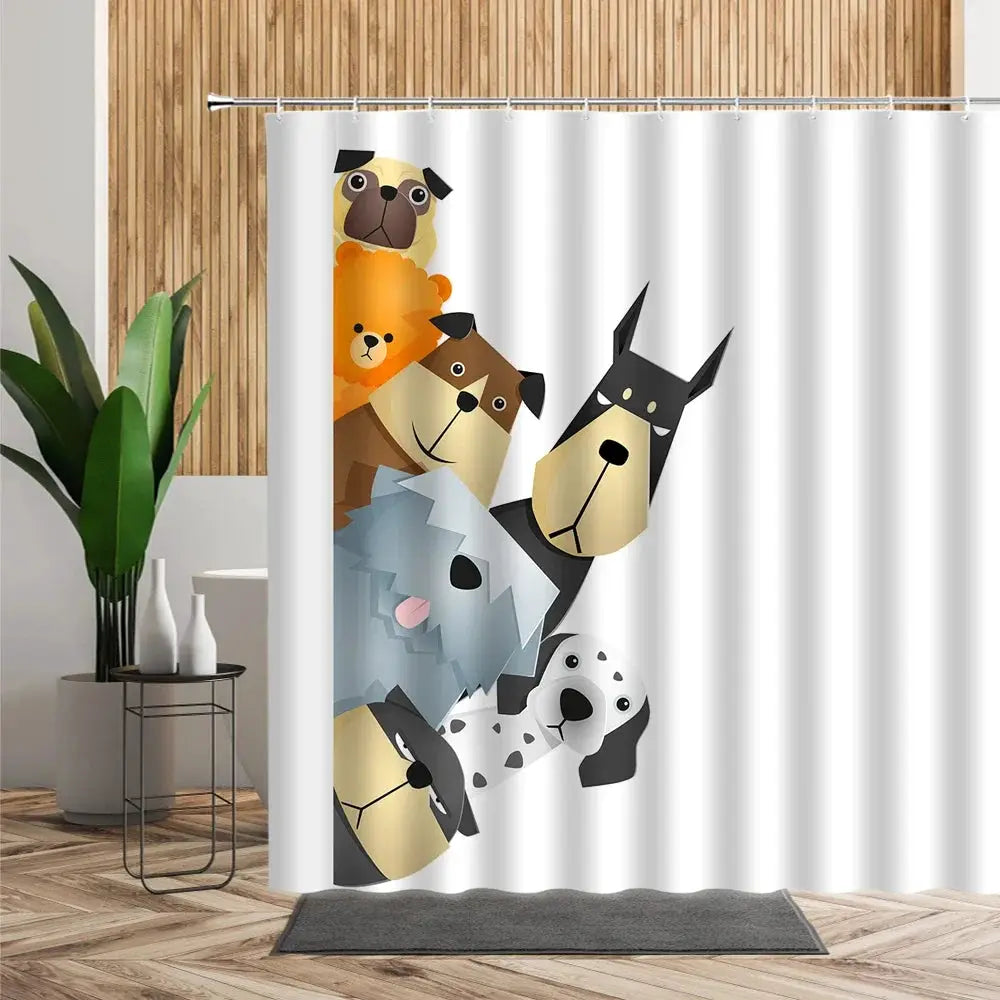 Cartoon Cute Animal Shower Curtain Cat Dog Anime Printed Bathroom Decor 3D Waterproof Bath Fabric Home Curtains For Children from PriceLows™