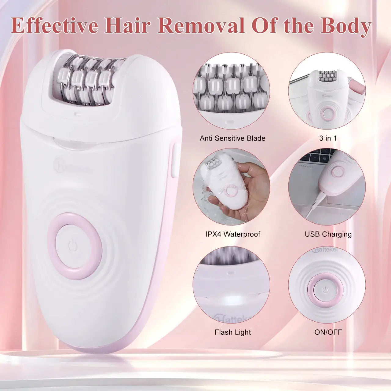 Womens Electric Shaver | 3 Interchangeable Blades | Wet Dry Use | Rechargeable