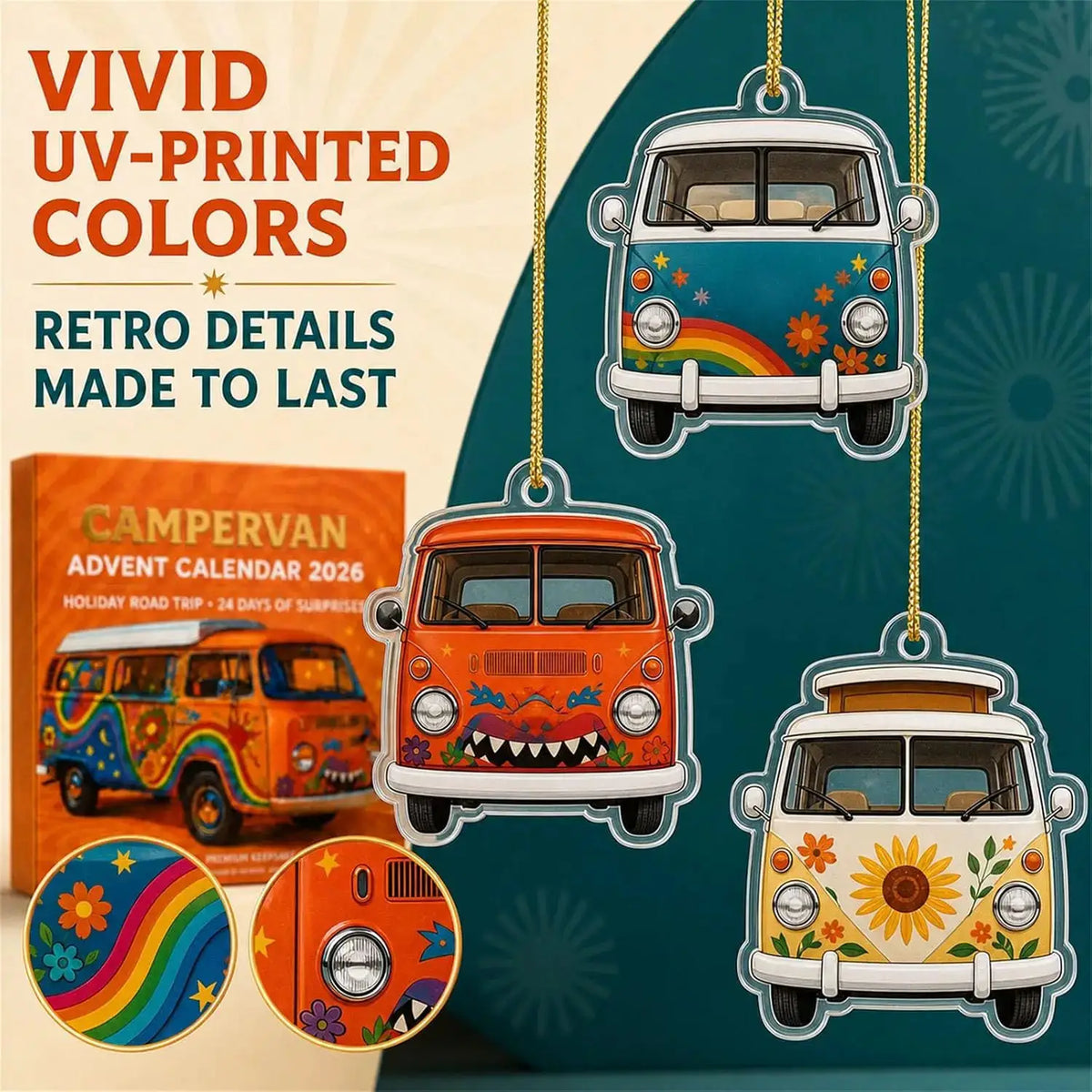 Campervan Advent Calendar | 24 Open Flaps | Vintage Prints | Desktop Stand