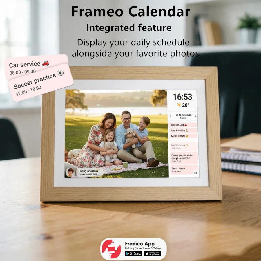 Wooden Digital Photo Frame | 10.1 Inch Display | 32GB Storage | WiFi Frameo