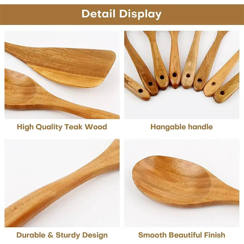 LMETJMA 10 Pack Natural Teak Wooden Kitchen Utensil Set Wooden Spoons Spatula Cooking Utensil Set For Cooking Baking JT503 from PriceLows™