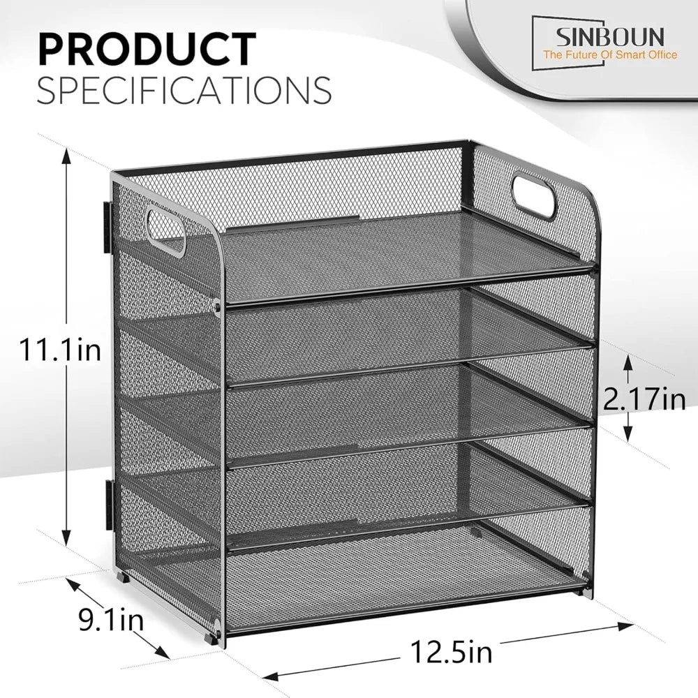 5-Tier Metal Letter Tray Paper Organizer | Desktop Document Shelf | With Handle