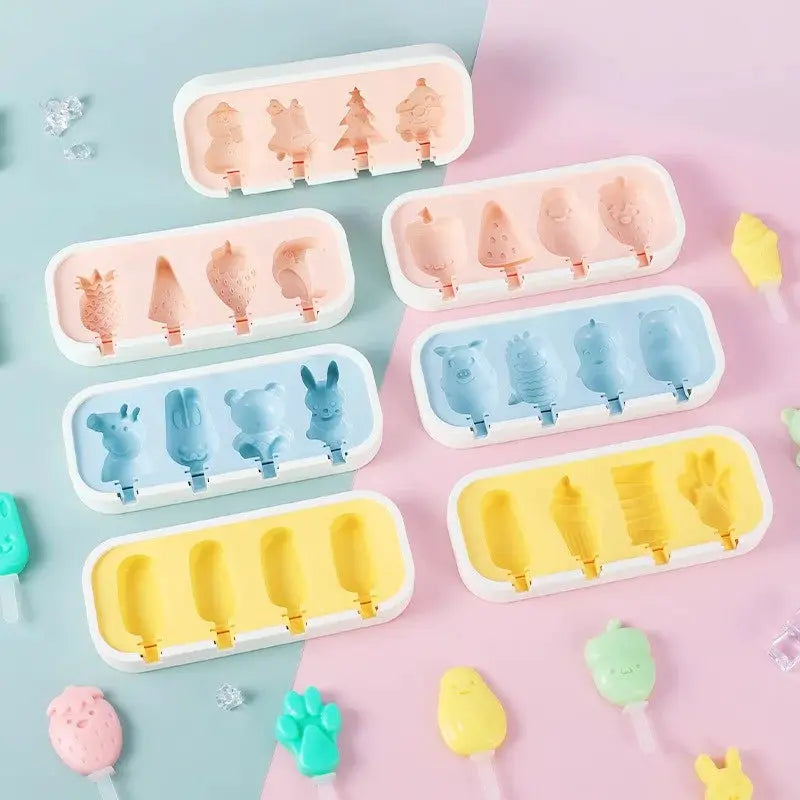 Cartoon Animals Silicone Ice Cream Mold Easy Popsicle Molds with Lid and sticks DIY Homemade Ice Lolly Ice Cream Bar Pop Molds from PriceLows™