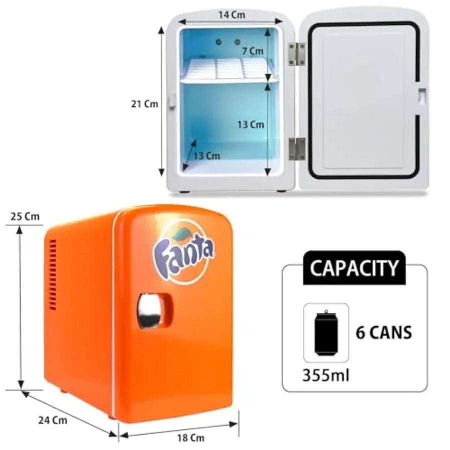 Fanta Mini Fridge - 6 Can Refrigerator for Bedroom Office, Portable Table Top Beverage Cooler, 12V 110V Refrigerador For Drinks from PriceLows™