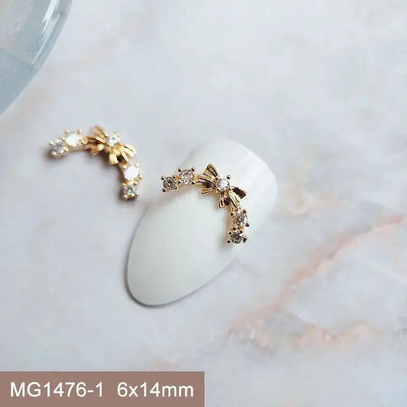 10pcs Valentine's Day Pink Love Heart Ribbon Zircon Metal Nails Jewelry Decorations Nail Art Accessories Charms Parts Supplies from PriceLows™