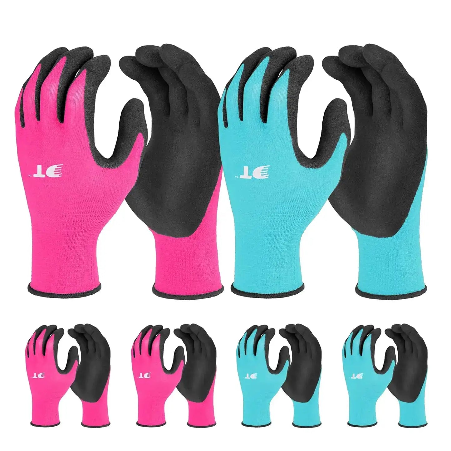 6 Pairs Pink & Blue Large Garden Gloves with Latex Coating for Gardening and Yard Work from PriceLows™