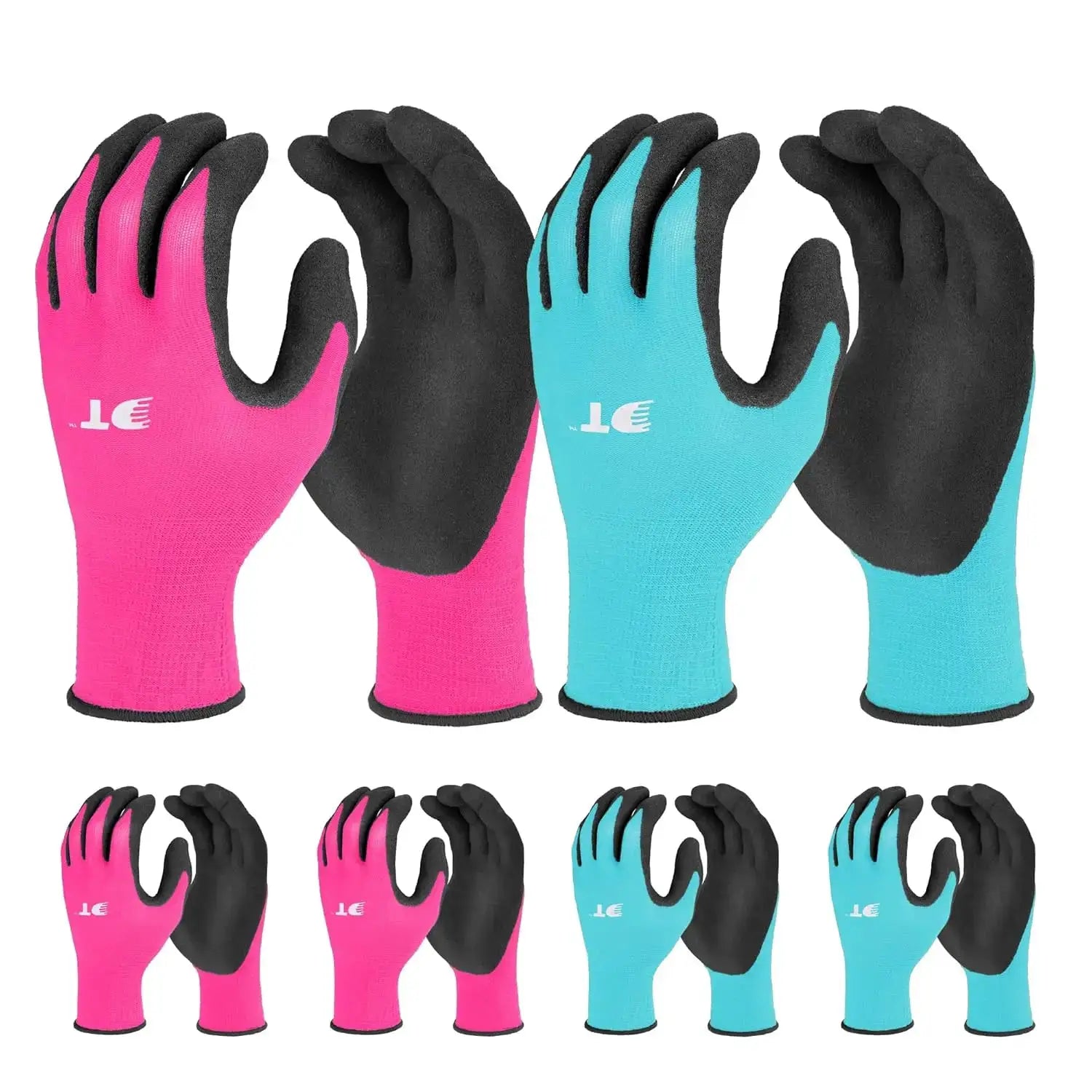6 Pairs Pink & Blue Large Garden Gloves with Latex Coating for Gardening and Yard Work from PriceLows™