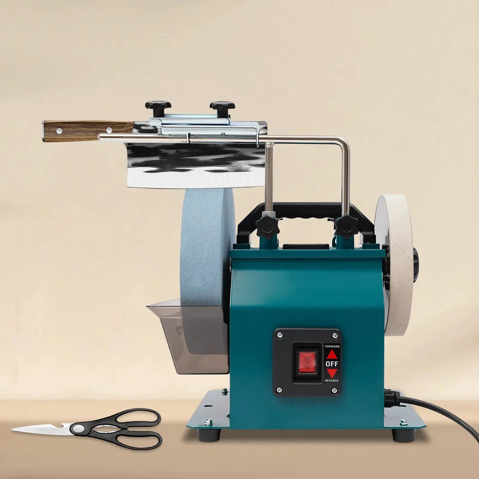 Electric Knife Sharpener for Kitchen and Woodworking Wet Stone Grinder with 10 Inch 220 Grit Wheel and Leather Strop from PriceLows™